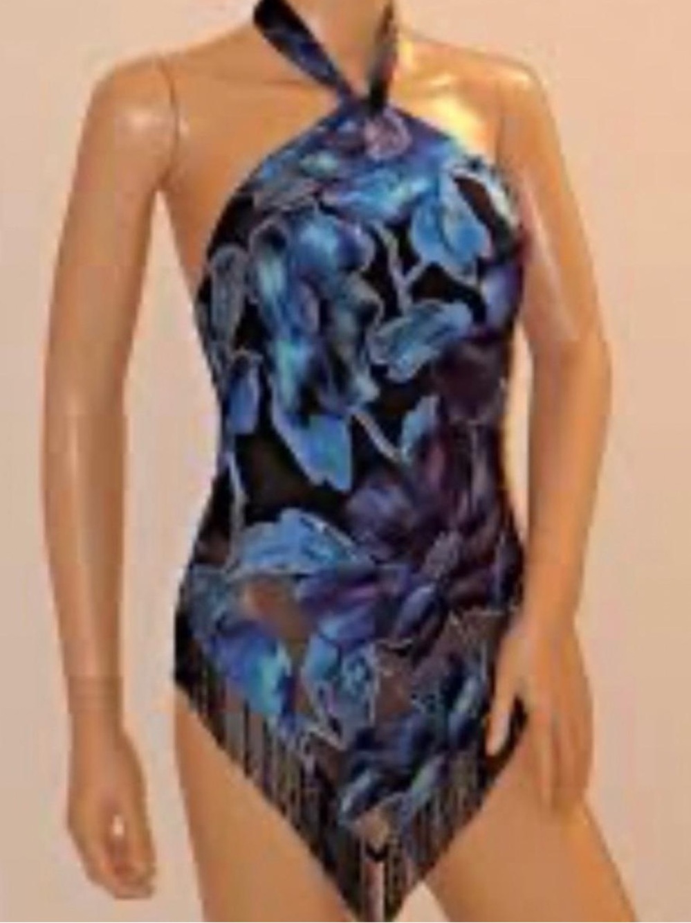 Cache Vintage Y2K Red Floral Burnout Cowl Neck Fringe Tank Top large